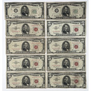 USA, 5 dollari, 1950-1963 - set (10 pezzi)