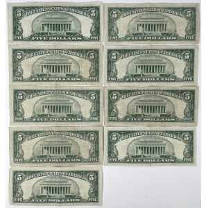 USA, 5 Dollars, 1950-1963 - set (9pcs)