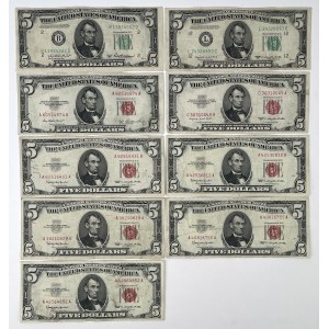 USA, 5 Dollars, 1950-1963 - set (9pcs)