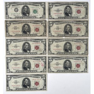USA, 5 dolárov, 1950-1963 - sada (9ks)