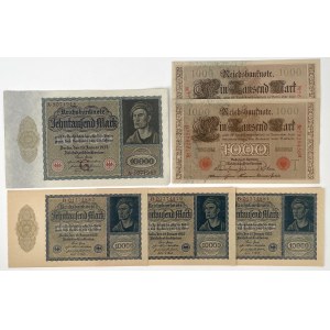 Deutschland, 1.000 - 10.000 Mark 1910-1922 - Satz (6 Stück)
