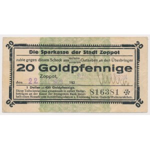 Sopot (Zoppot), Sparkasse der Stadt, 20 Goldpfennige 1923