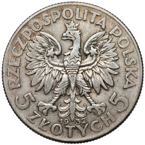 Head of a Woman 5 zlotych 1932 with sign, Warsaw - rare
