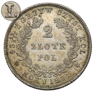 Powstanie Listopadowe, 2 złote 1831 KG - ZLOTE - RZADKOŚĆ w PIĘKNYM STANIE