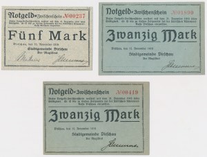 Tczew (Dirschau), 5 i 2x 20 marek 1918 - zestaw (3szt)