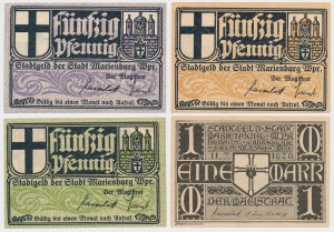 Malbork (Marienburg Wpr.), 3x 50 fenigów i 1 marka - zestaw (4szt)