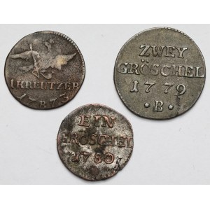 Śląsk, 1 i 2 greszle + 1 krajcar 1773-1780, Wrocław - zestaw (3szt)