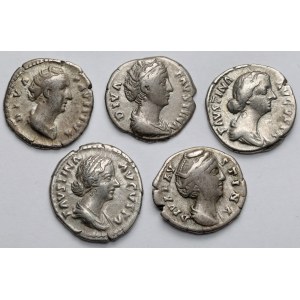 Römisches Reich, Faustina I. und II., Denare, Rom - Satz (5 St.)