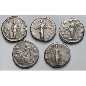 Römisches Reich, Faustina I. und II., Denare, Rom - Satz (5 St.)