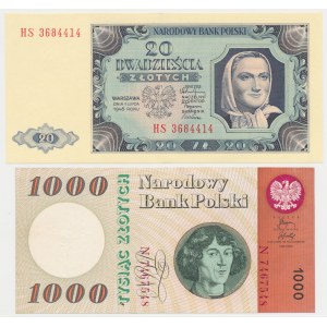 20 zloty 1948 and 1,000 zloty 1965 - set (2pcs)