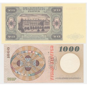 20 zloty 1948 and 1,000 zloty 1965 - set (2pcs)