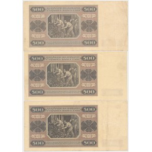 500 zł 1948 - AM, BF, BL - zestaw (3szt)