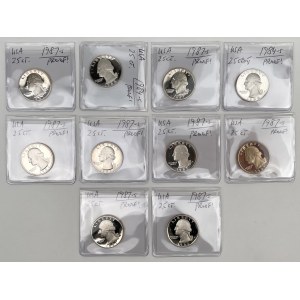 USA, PROOF 1/4 dollar 1984-1987 - set (10pcs)