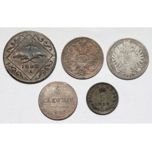 Austria, 5-20 krajcarów 1802-1870 - zestaw (5szt)