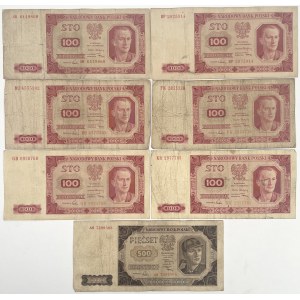 100 and 500 zloty 1948 - various series - set (7pcs)