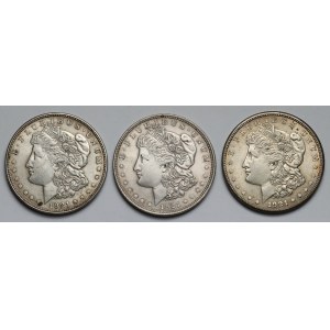 USA, Morgan Dollar 1921 - three mints (3pcs)