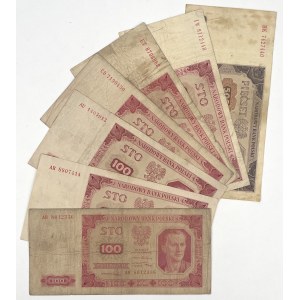 100 and 500 zloty 1948 - various series - set (7pcs)