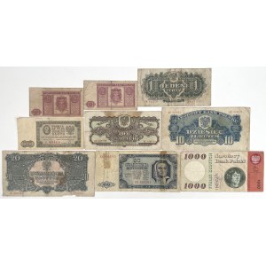 Set from 1 to 1,000 zloty 1944-1965 (9pcs)