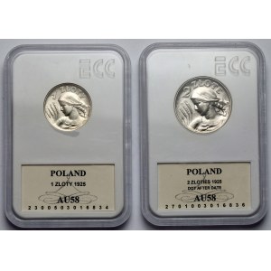 Woman and ears 1 and 2 zloty 1925 with dot, London - set (2pcs)