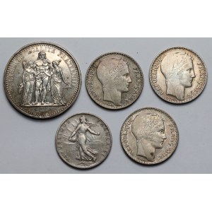 France, 2 et 10 francs 1910-1966 - ARGENT - set (5pcs)