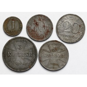 1-20 fenigs and 2 and 3 kopecks 1916-1918 - set (5pcs)