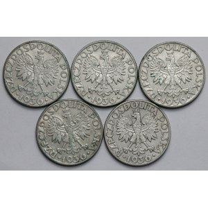Sailing ship 5 zlotych 1936 - set (5pcs)