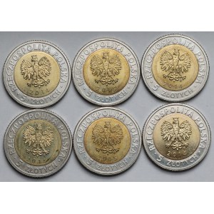 5 złotych 2014-2015 - okolicznościowe - mennicze (6szt)