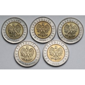 5 zlotys 1994-2022 - mint - set (5pcs)