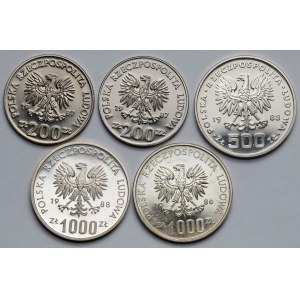 Samples of SILVER and CuNi 200-1000 zlotych 1983-1988 - set (5pcs)