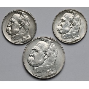 5 and 10 zlotys 1934 and 1936 Pilsudski - set (3pcs)