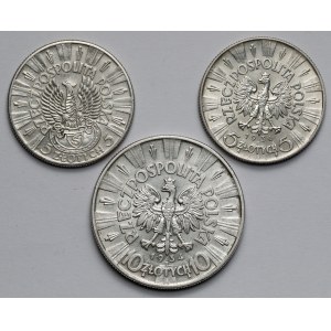 5 and 10 zlotys 1934 and 1936 Pilsudski - set (3pcs)