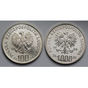 Silver 100 and 1,000 zlotych samples 1977-1986 - set (2pcs)