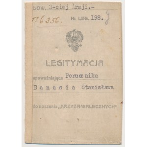 II RP, Legitymacja (połowa), Krzyż Walecznych 1920 [198] - dla por. Banaś Stanisława z Kompanii Motorowej