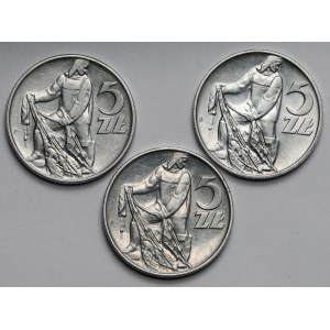 5 zlotych 1958-1971 Fisherman - set (3pcs)