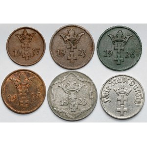 Danzig, 1-10 Fenig und 1/2 Gulden 1923-1937 - Satz (6 Stück)