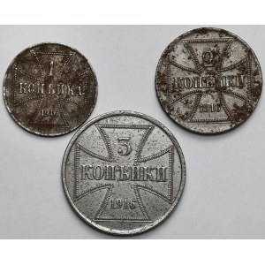 Ober-Ost. 1-3 kopecks 1916-A, Berlin - set (3pcs)
