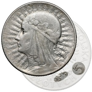Głowa Kobiety 5 złotych 1932 ze znakiem, Warszawa - rzadkie
