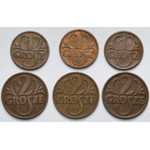 1 and 2 pennies 1928-1937 - set (6pcs)