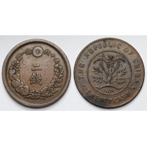 Chiny i Japonia, 2 sen i 20 cash - zestaw (2szt)