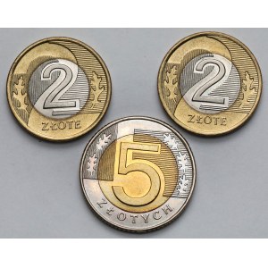2 and 5 zlotys 1994-1996 - set (3pcs)
