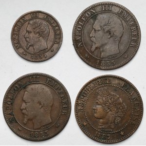 France, 1 and 2 centimes 1853-1887 - set (4pcs)