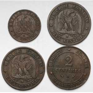 France, 1 and 2 centimes 1853-1887 - set (4pcs)