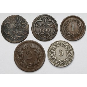 Switzerland, 1-5 rappen 1797-1898 - set (5pcs)