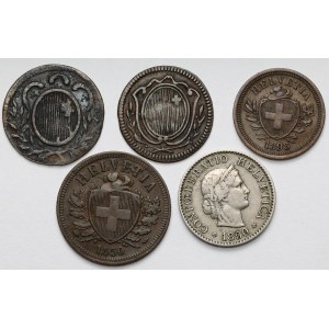 Switzerland, 1-5 rappen 1797-1898 - set (5pcs)