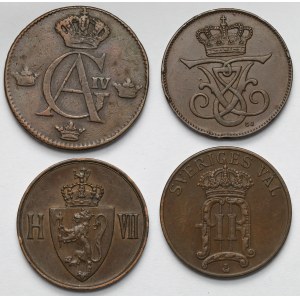 Sweden, Norway, Denmark, Bronze Coins 1807-1907 - set (4pcs)