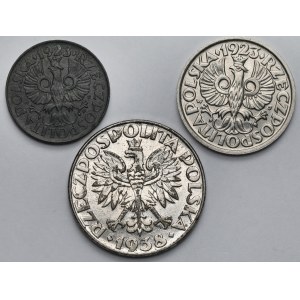 Second Republic and GG, 10-50 pennies 1923-1938 - set (3pcs)