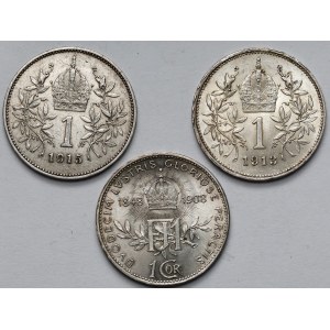 Austria, 1 crown 1908-1915 - set (3pcs)
