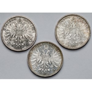 Austria, 2 korony 1912 - zestaw (3szt)
