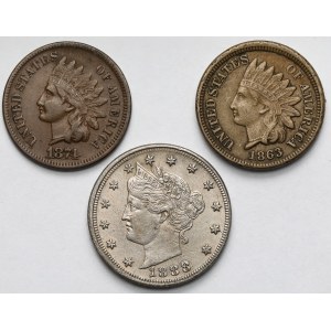 USA, 1-5 cents 1863-1888 - set (3pcs)