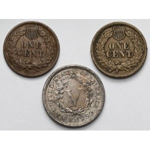 USA, 1-5 cents 1863-1888 - set (3pcs)